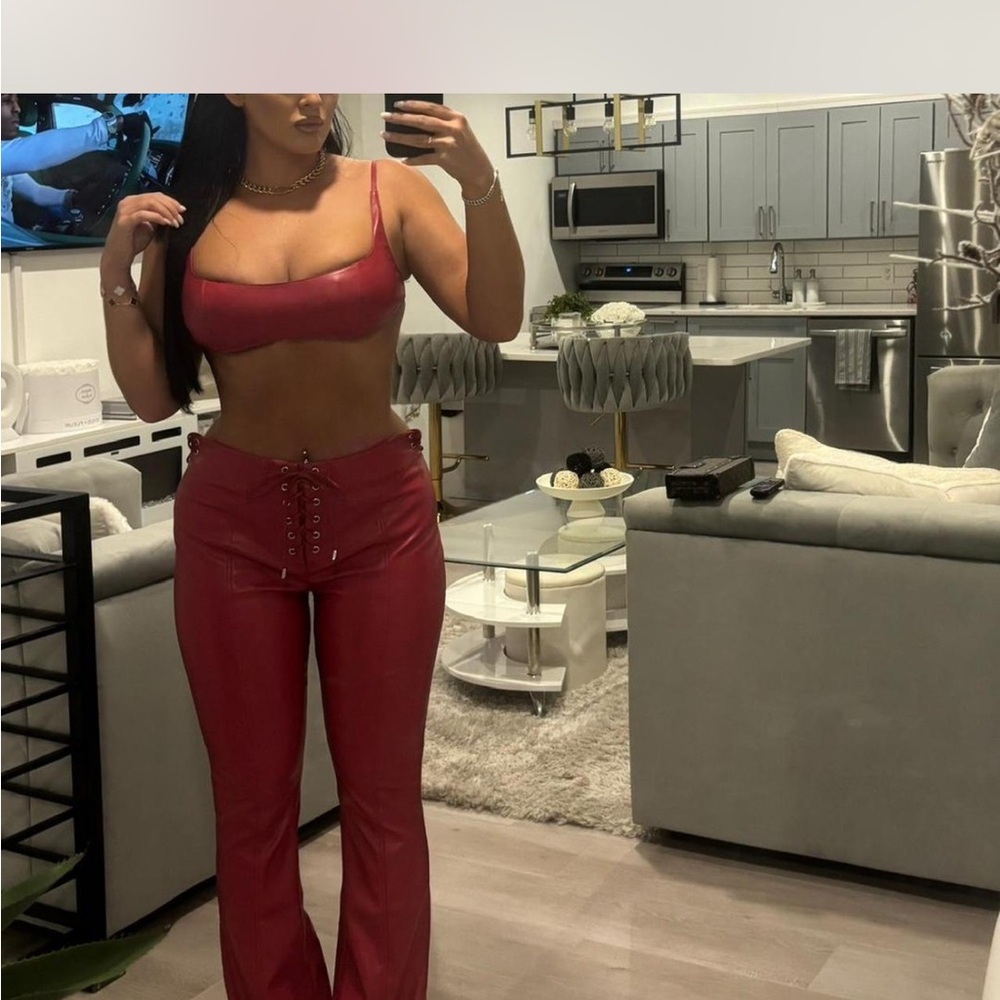 Fashion Nova Red Lace-Up Flare Pants
